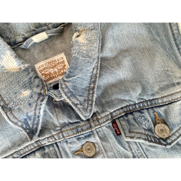 LEVI'S Denim Distressed Full Button Vest Size Small - Picture 5 of 7